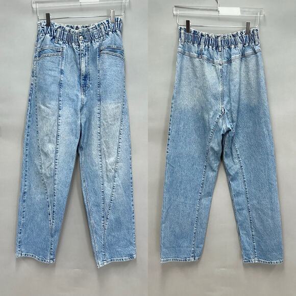 Powell Boyfriend Pull On Jeans Size Medium High Waist Paperbag - Picture 3 of 16